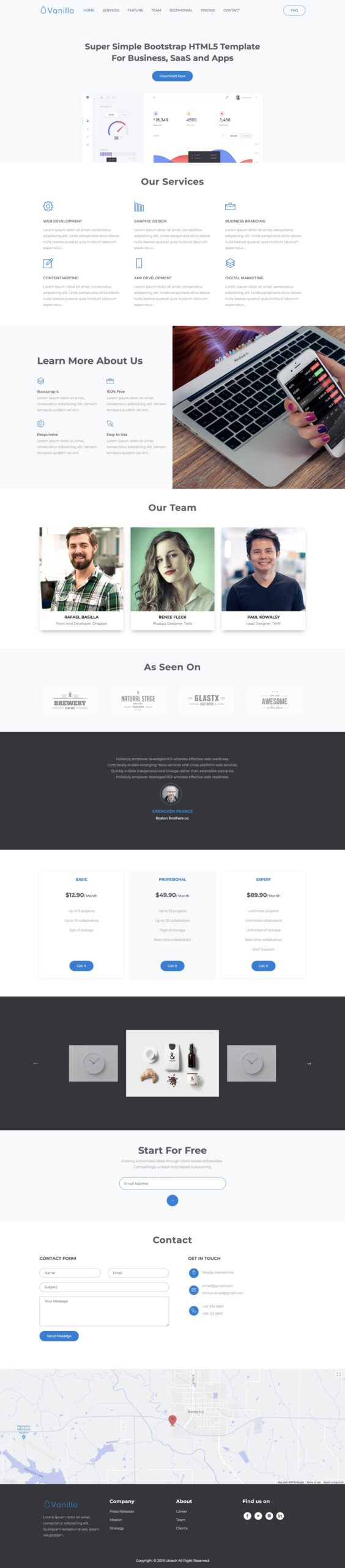 Vanilla - landing page HTML template