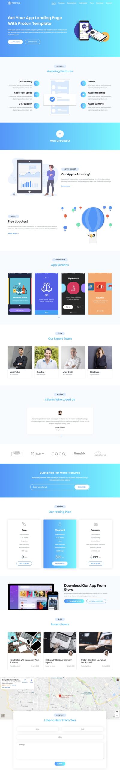 One page HTML landing page for an app
