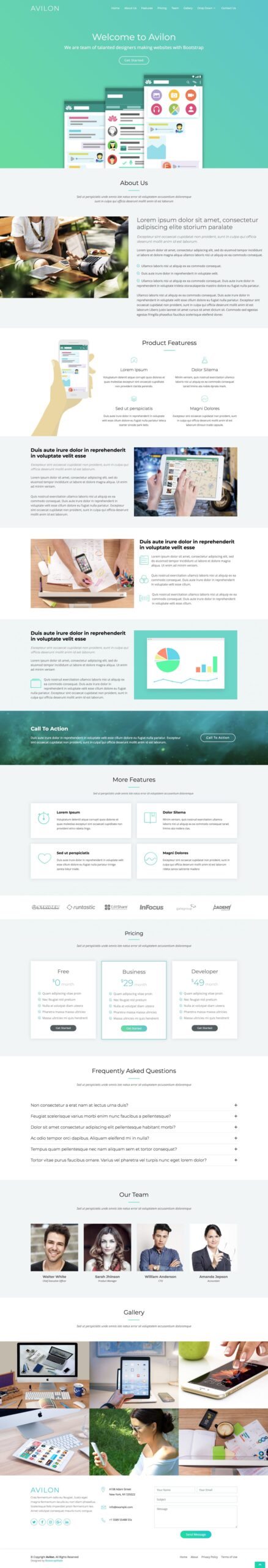 Avilon - Long Scrolling Landing Page HTML Template