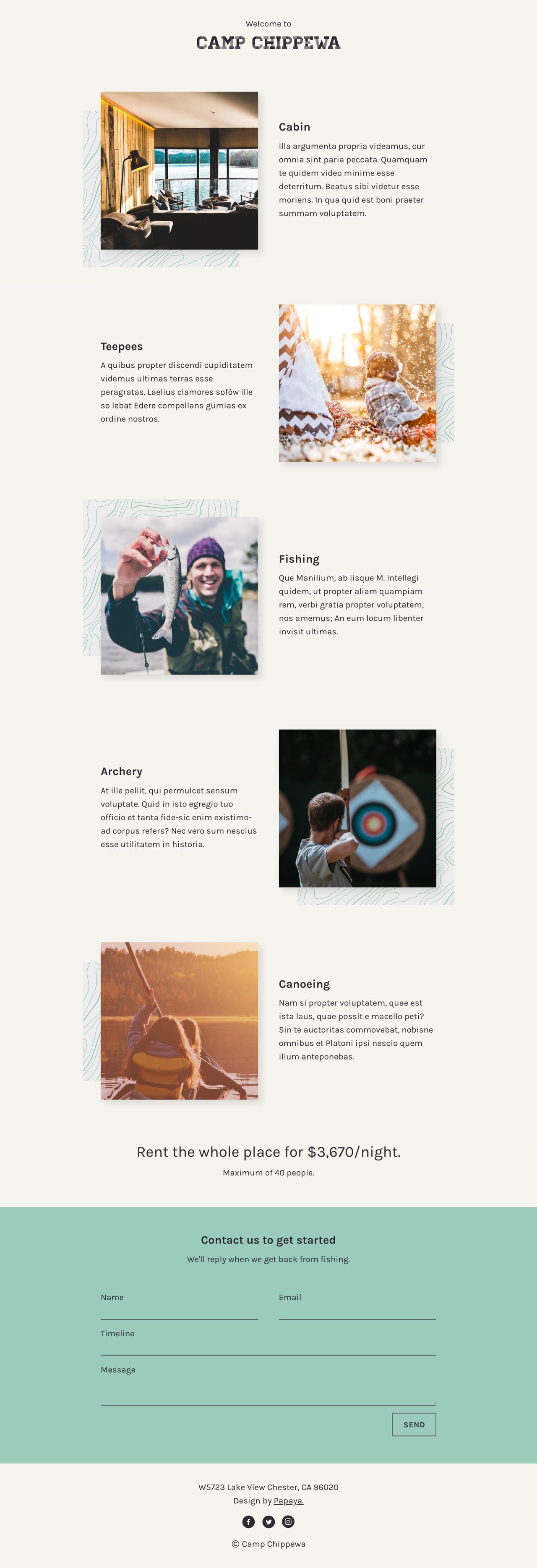 Landing Page HTML Template for a Camp or Tour