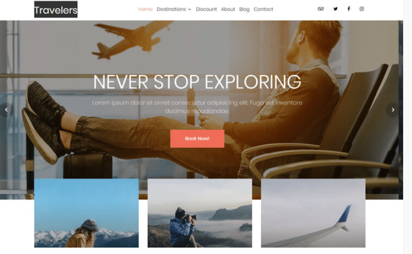 Travelers - Free Travel Agency Website Template | DesignHooks