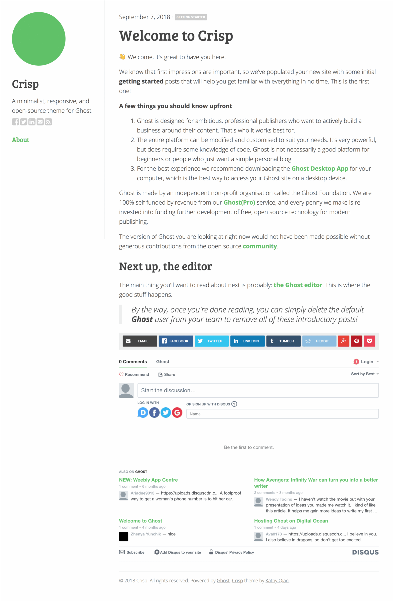 Crisp - A minimal two-column Ghost theme
