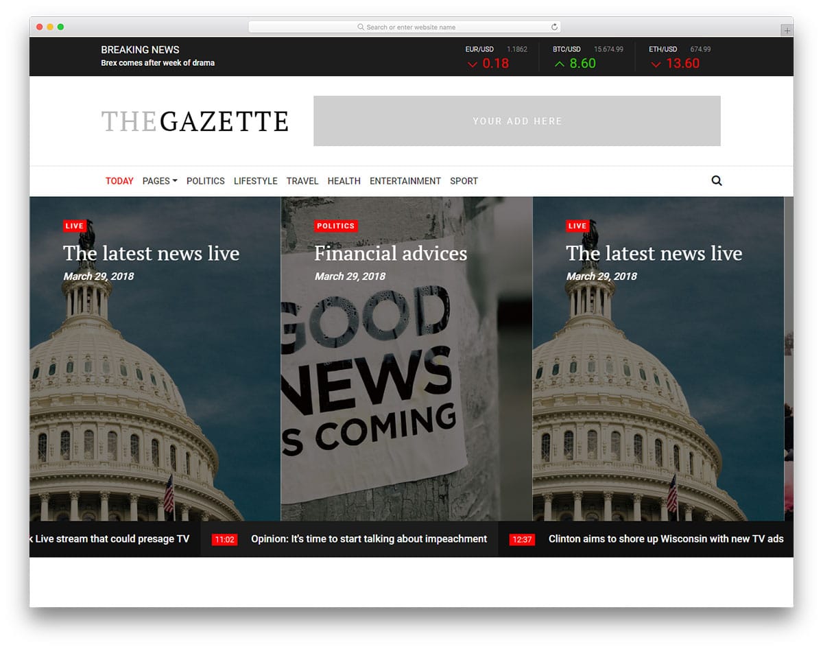 TheGazette - responsive magazine website template